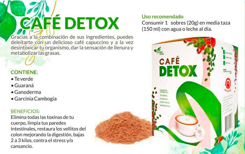 Café Detox - Garcinia Cambogia, Té Verde, Guaraná, Café Verde, Ganoderma x 15 sobres - Tikafarma