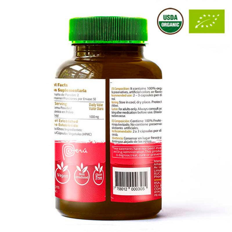 Camu Camu Orgánico - Vitamina C Natural en cápsulas (100 x 500mg)