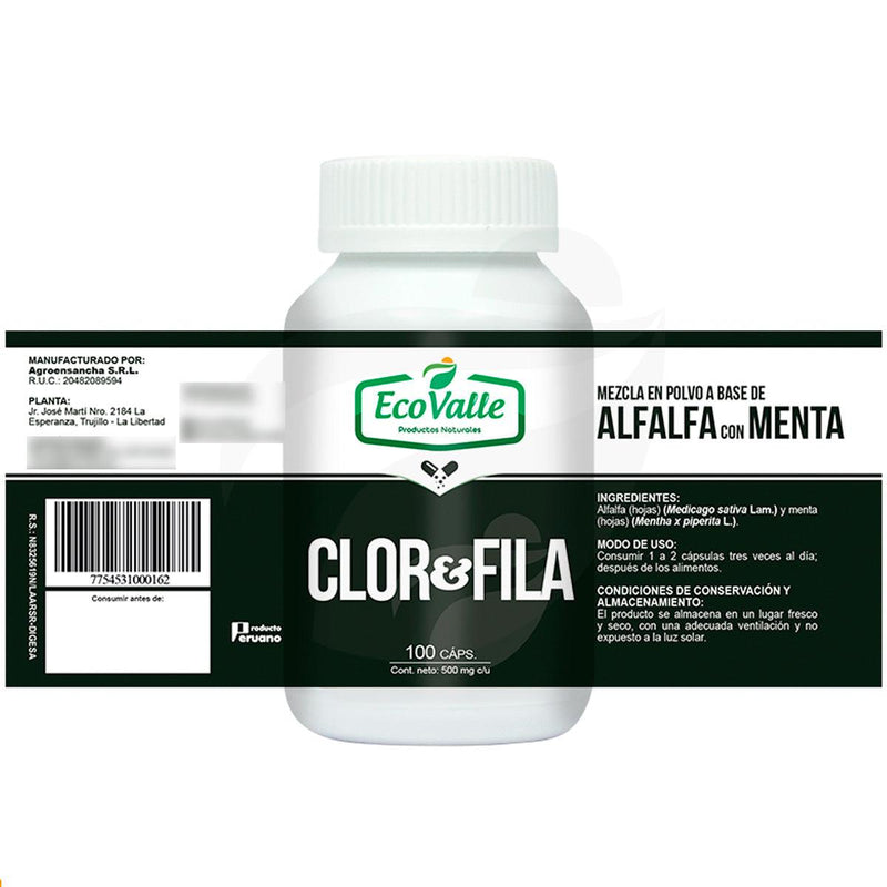 Clorofila (Alfalfa y Menta) en cápsulas (100 x 400mg) - Tikafarma