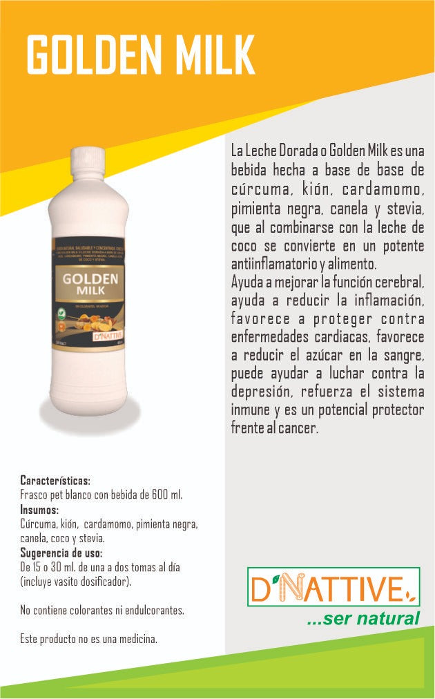 Leche Dorada (Golden Milk) - Cúrcuma, Jengibre y Pimienta Negra x 600ml